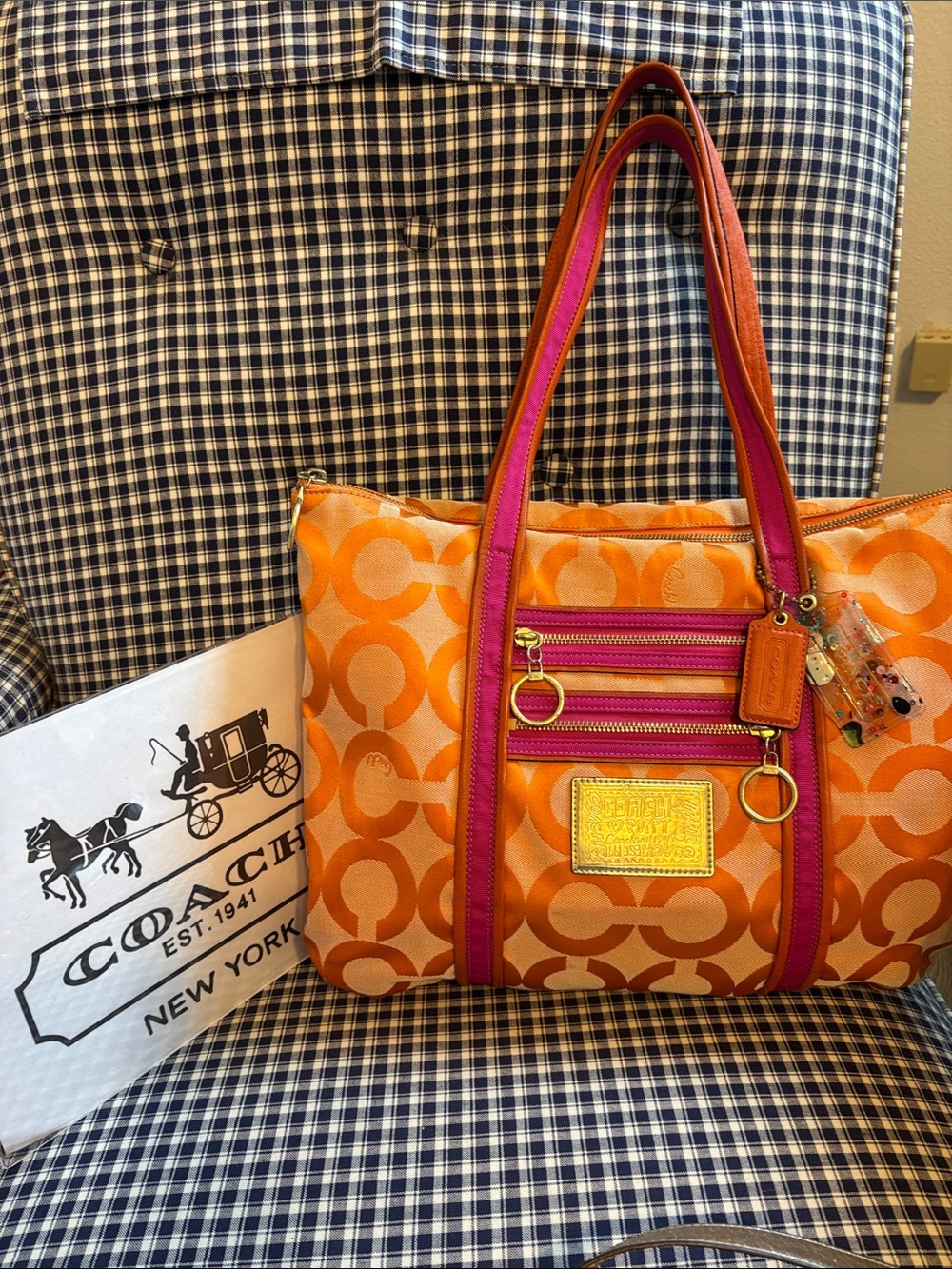 Coach Poppy op art Signature glam Tote with Gold Accents